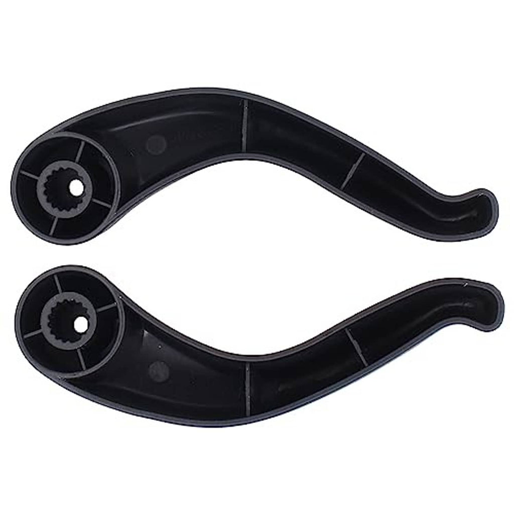 Black seat adjustment lever handles with underside mounting gears and circular holes