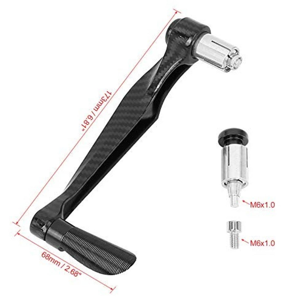 Black carbon-fiber style brake/clutch lever guards with mounting hardware, pair