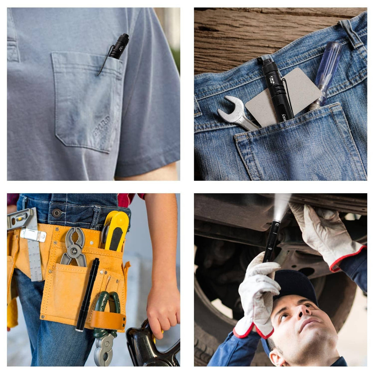 Okcomuy black pen light clipped in shirt and jeans pockets for carry