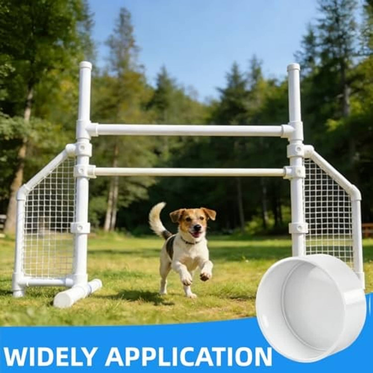 White PVC end cap on outdoor pipe rail, round protective cover