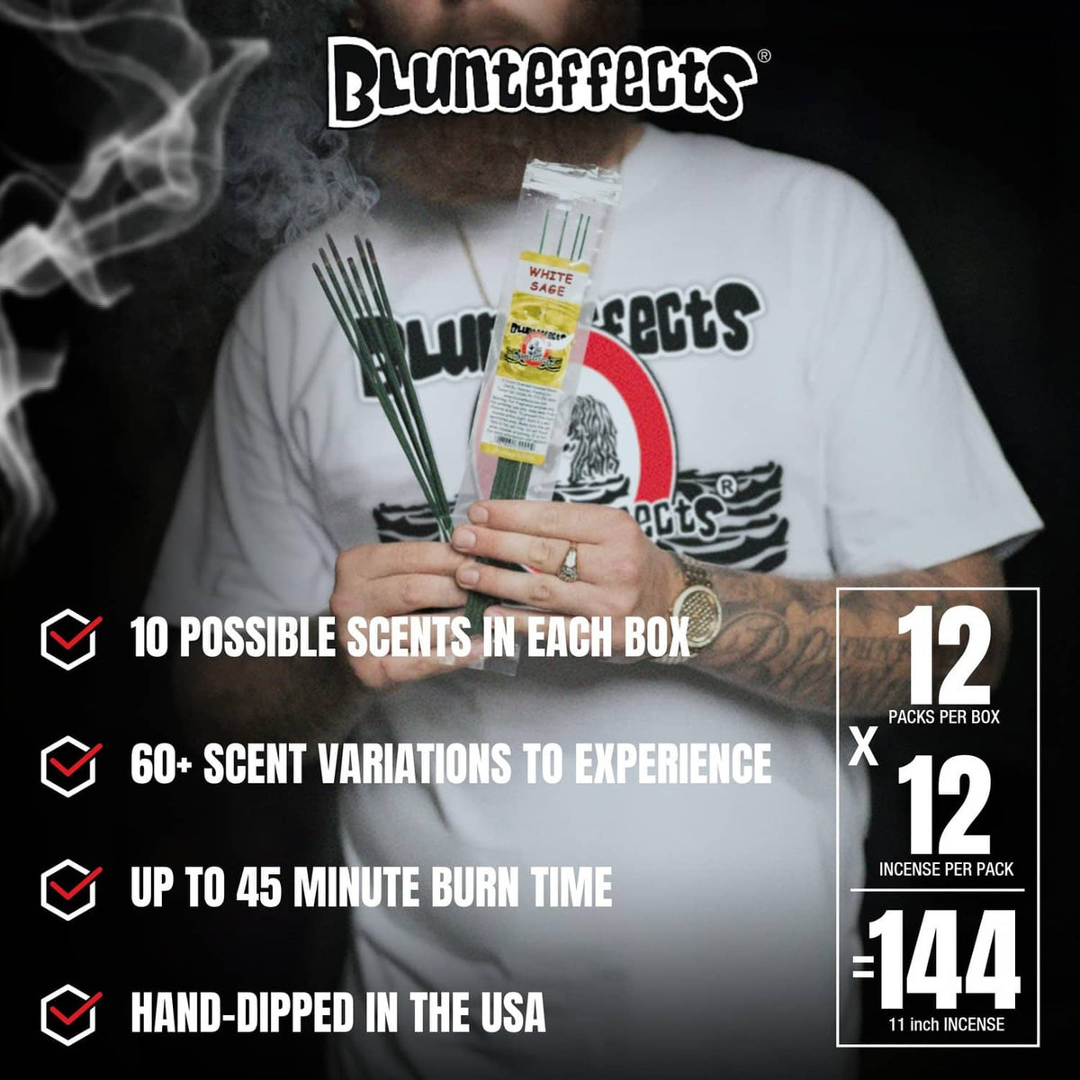 BluntEffects incense variety box with bundled hand-dipped incense sticks