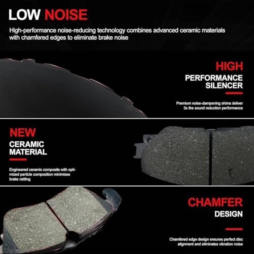 Brake pad set with gray friction pads and chamfered edges on the backing