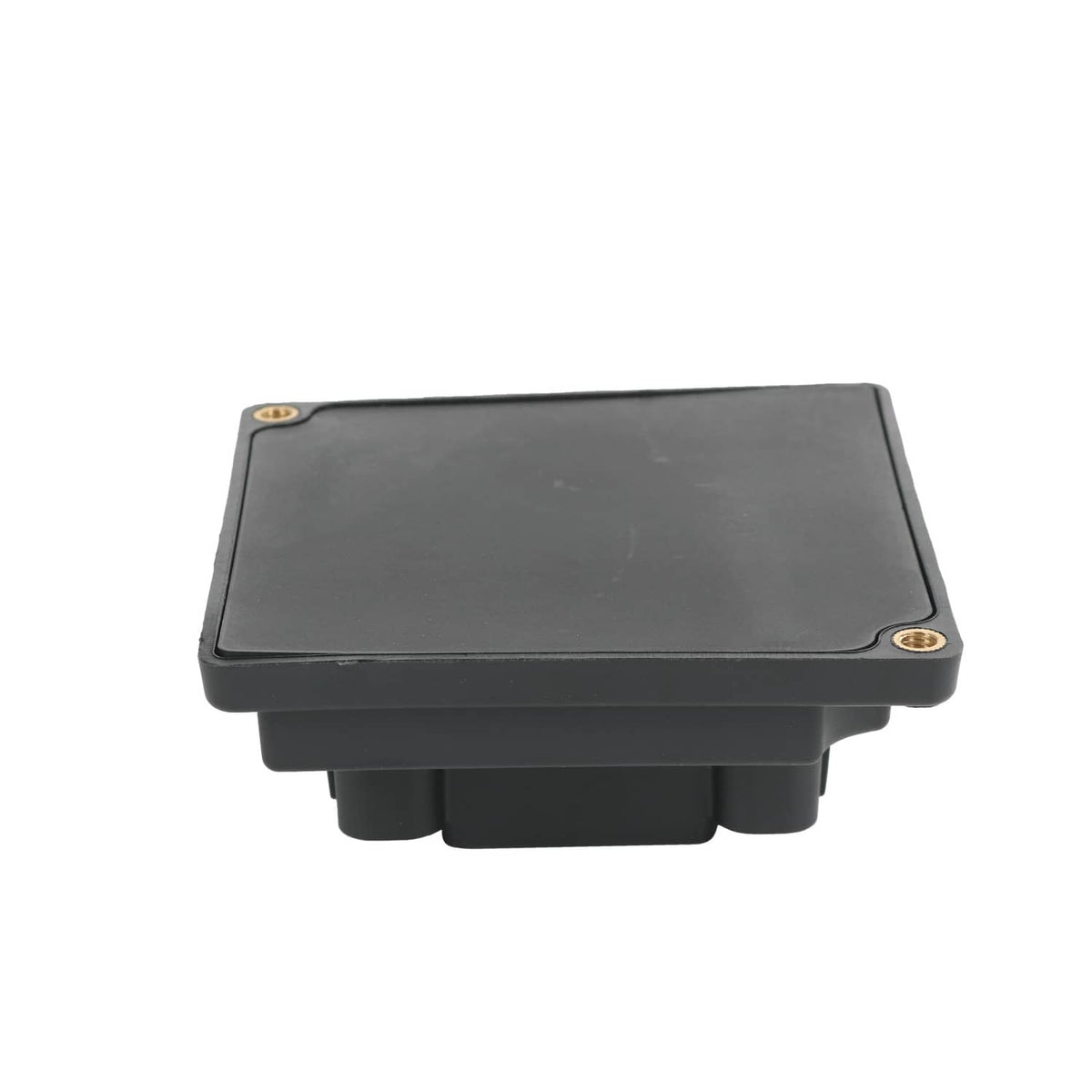 Black headlight relay module with top cover and four mounting screw holes