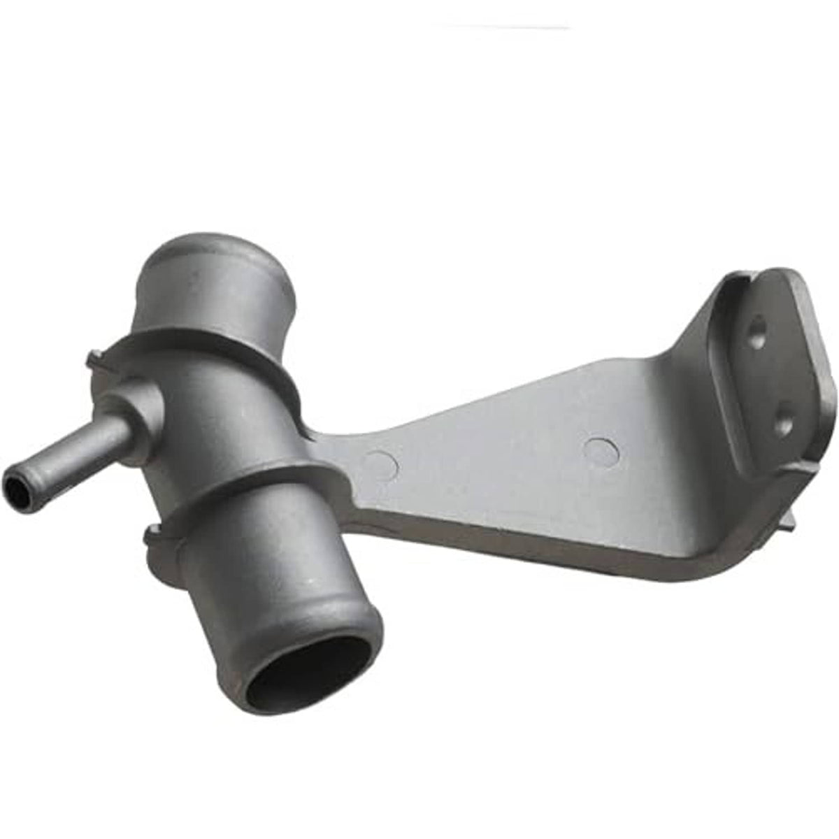 Aluminum radiator coolant connector bracket with rubber hose coupler ends