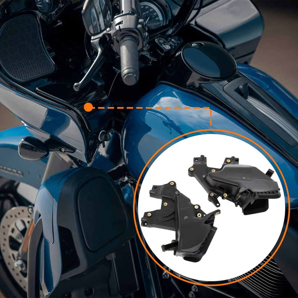 Black glove box assemblies with molded covers and mounting hardware for front fairings
