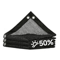 Black 50% shade cloth tarp, folded bundle with corner grommets and eyelets