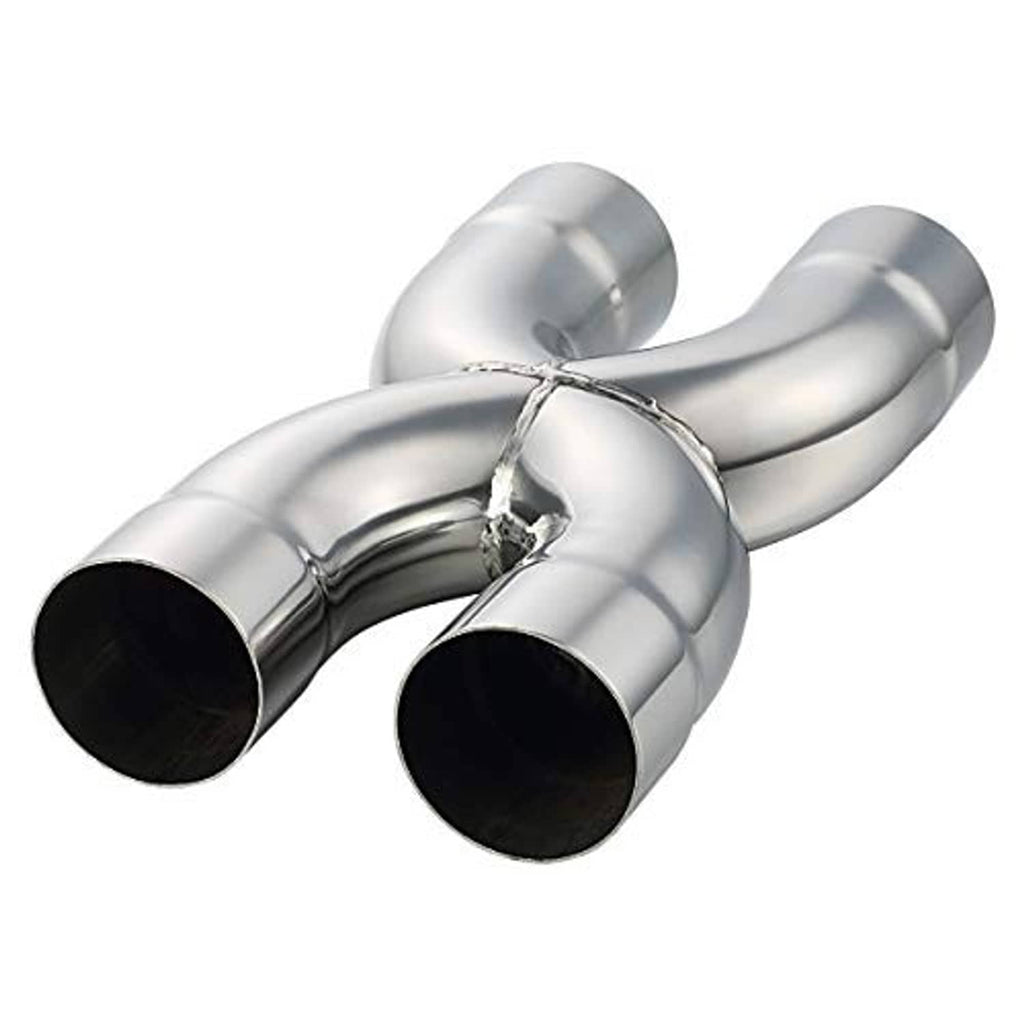 Stainless steel 2.5 in X crossover pipe with two round outlets and black inner lining