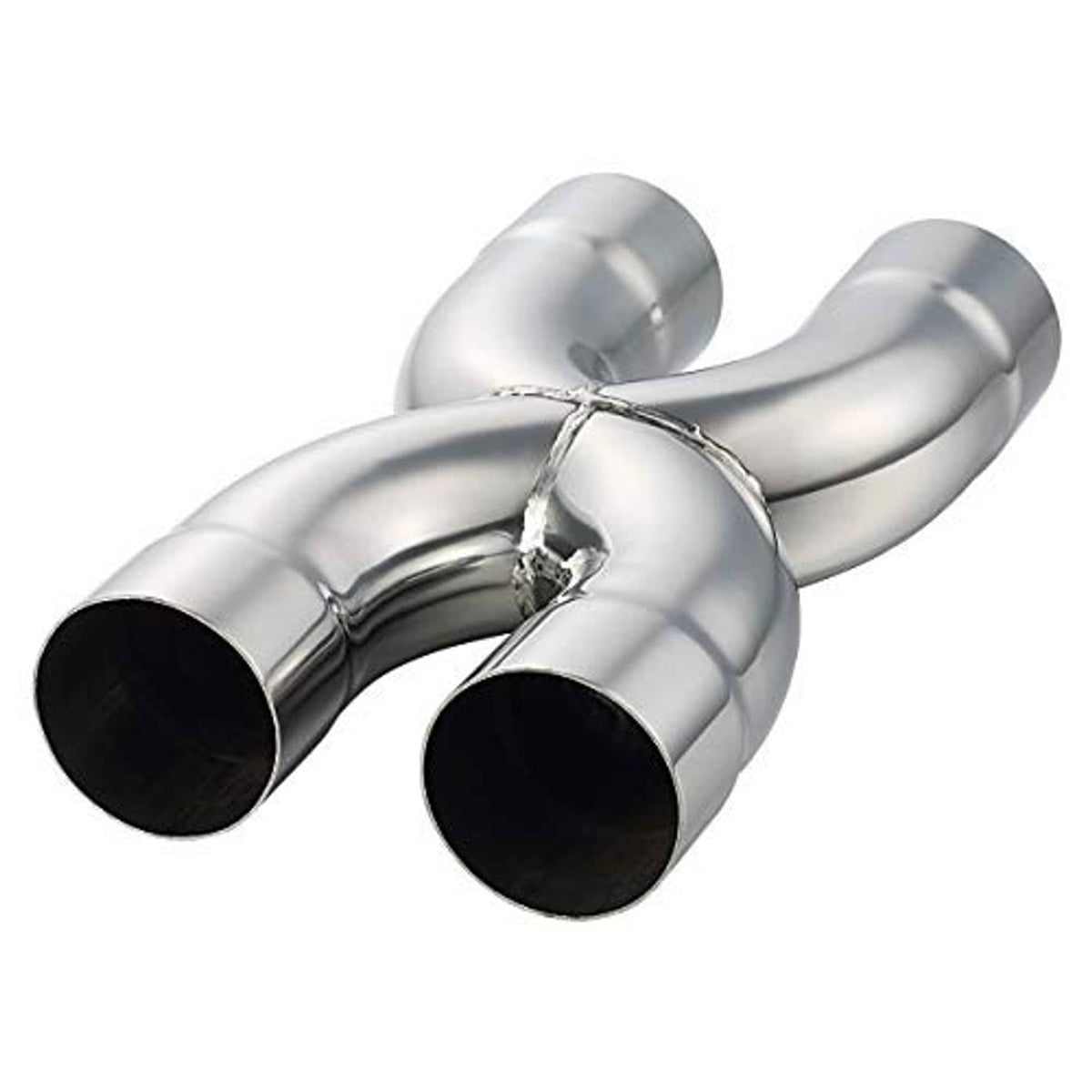 Stainless steel 2.5 in X crossover pipe with two round outlets and black inner lining