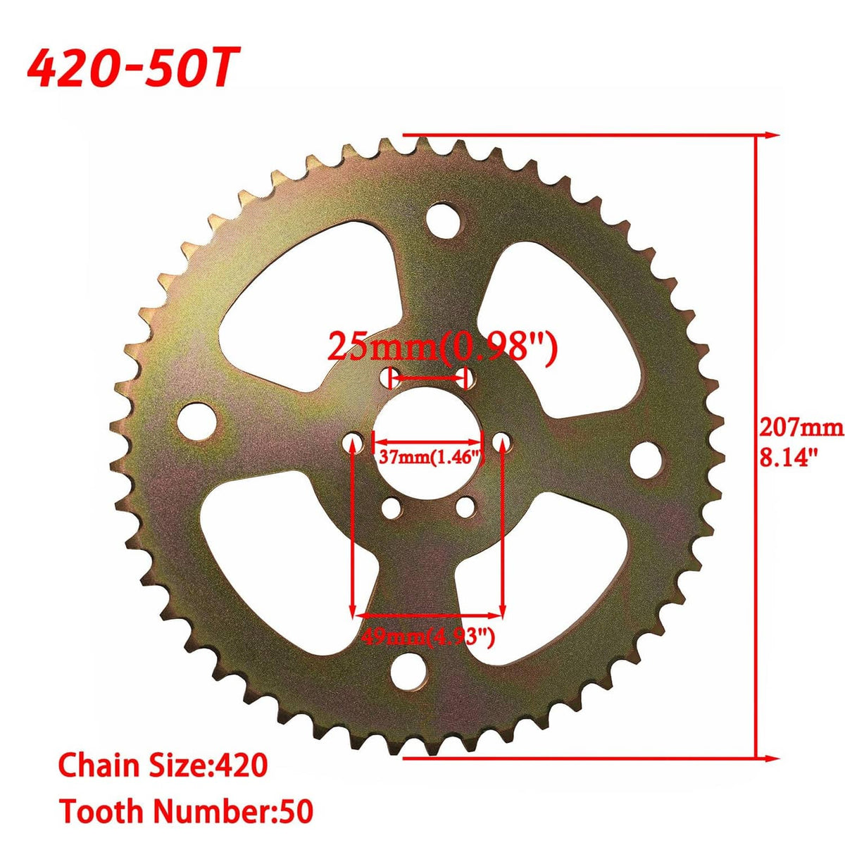 420 chain sprocket, 50 teeth, 6-hole steel mounting gear with bolt kit