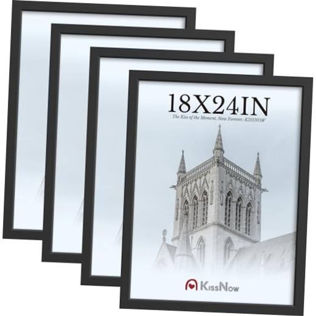 Set of four black 18x24 poster frames in solid wood, stacked for display
