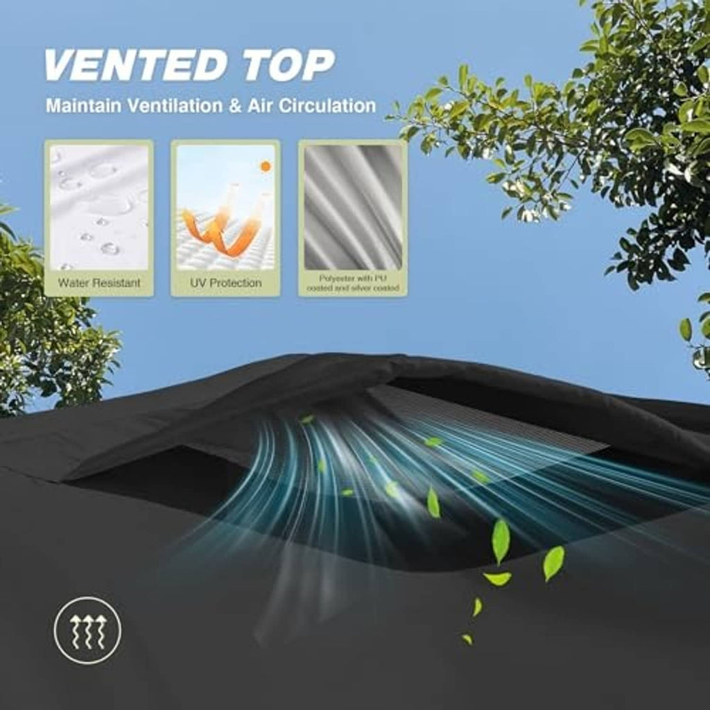 Black vented canopy top with peaked roof, airflow opening at the ridge