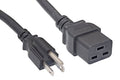 Power cord extension: C19 connector end with dual-slot opening on cable, gray housing