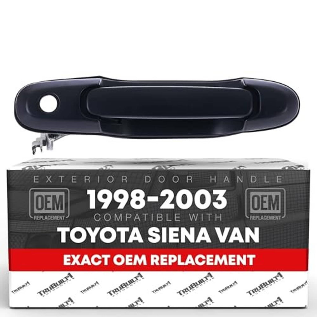 Exterior front driver door handle replacement, black with smooth outer handle and pin hardware