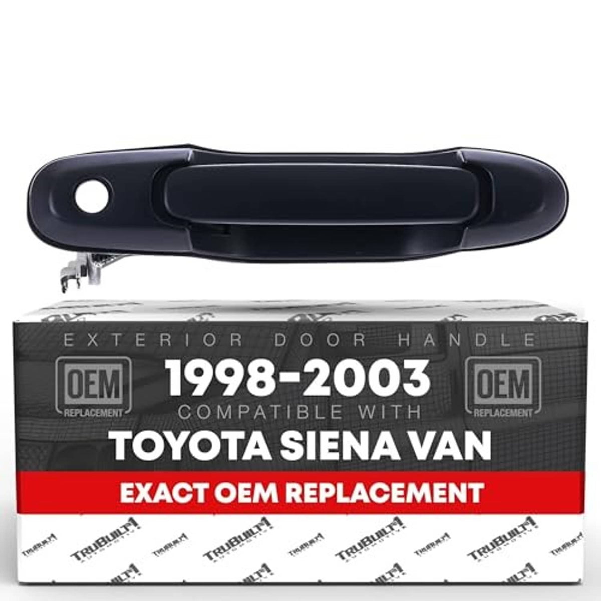 Exterior front driver door handle replacement, black with smooth outer handle and pin hardware