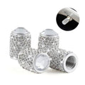 Crystal rhinestone tire valve caps, clear gem look with silver metal base, 4 pack