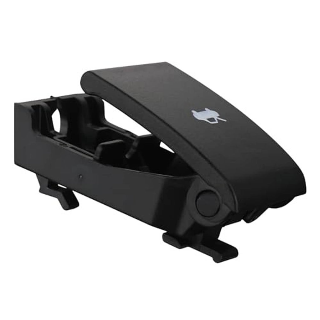 Black hood release pull handle with white car icon, side view