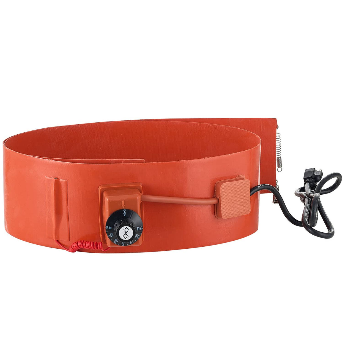 Orange heater ring for drum with temperature dial and electrical cable connection