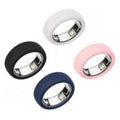 Four-pack silicone smart ring protectors in white, black, navy, and pink