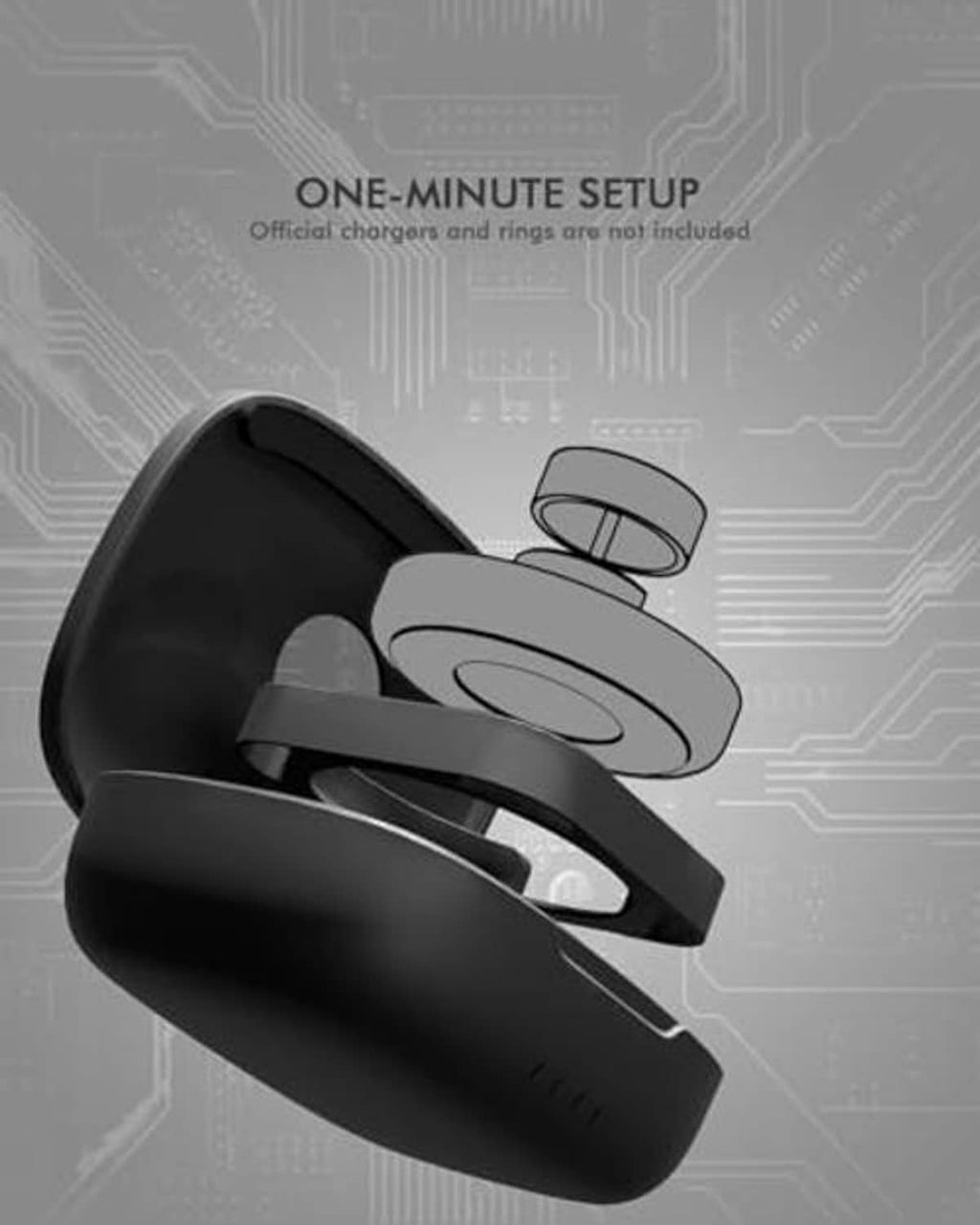 Black charging case with open lid and circular charging cradle inside