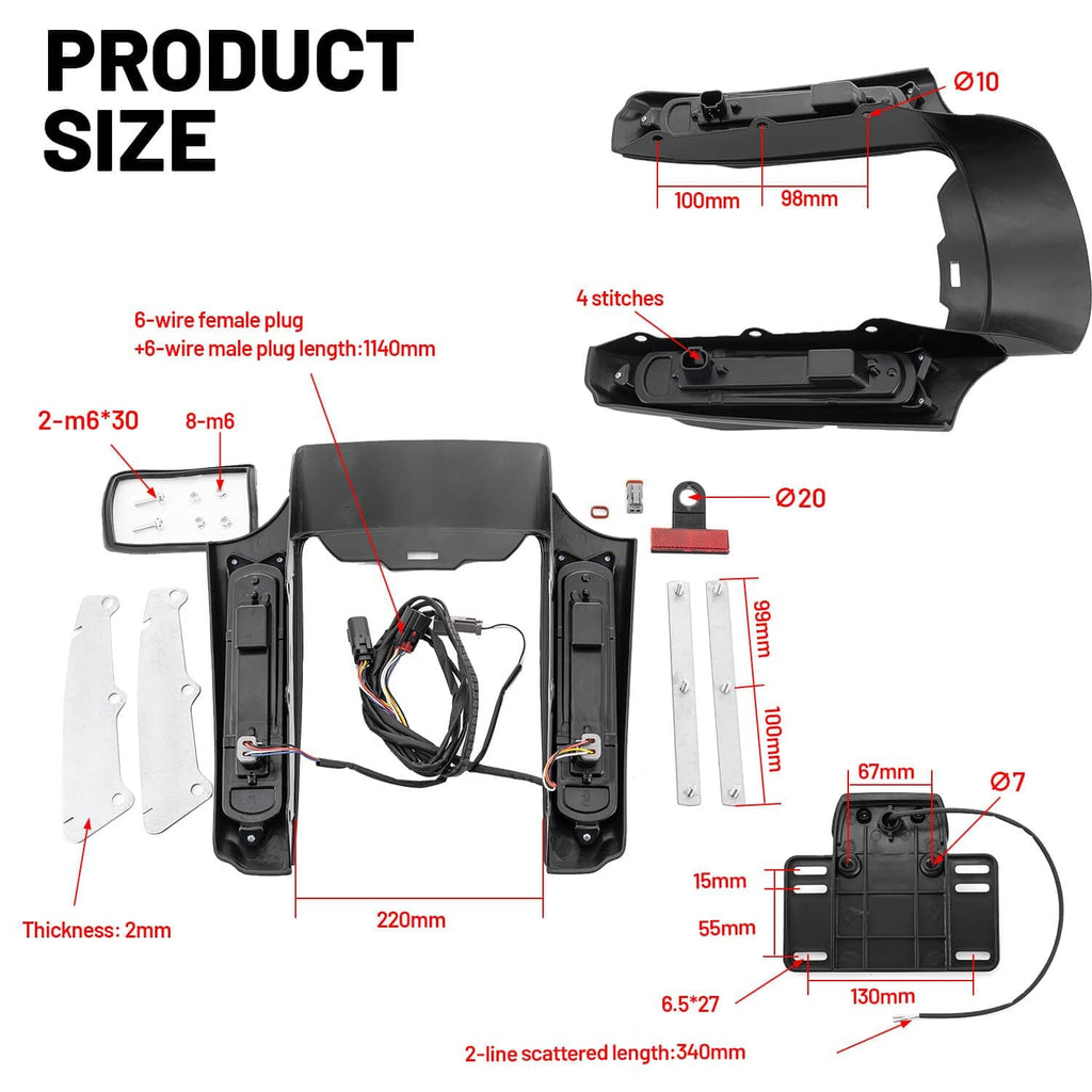 Rear fascia light kit size diagram with black light housing and labeled dimensions