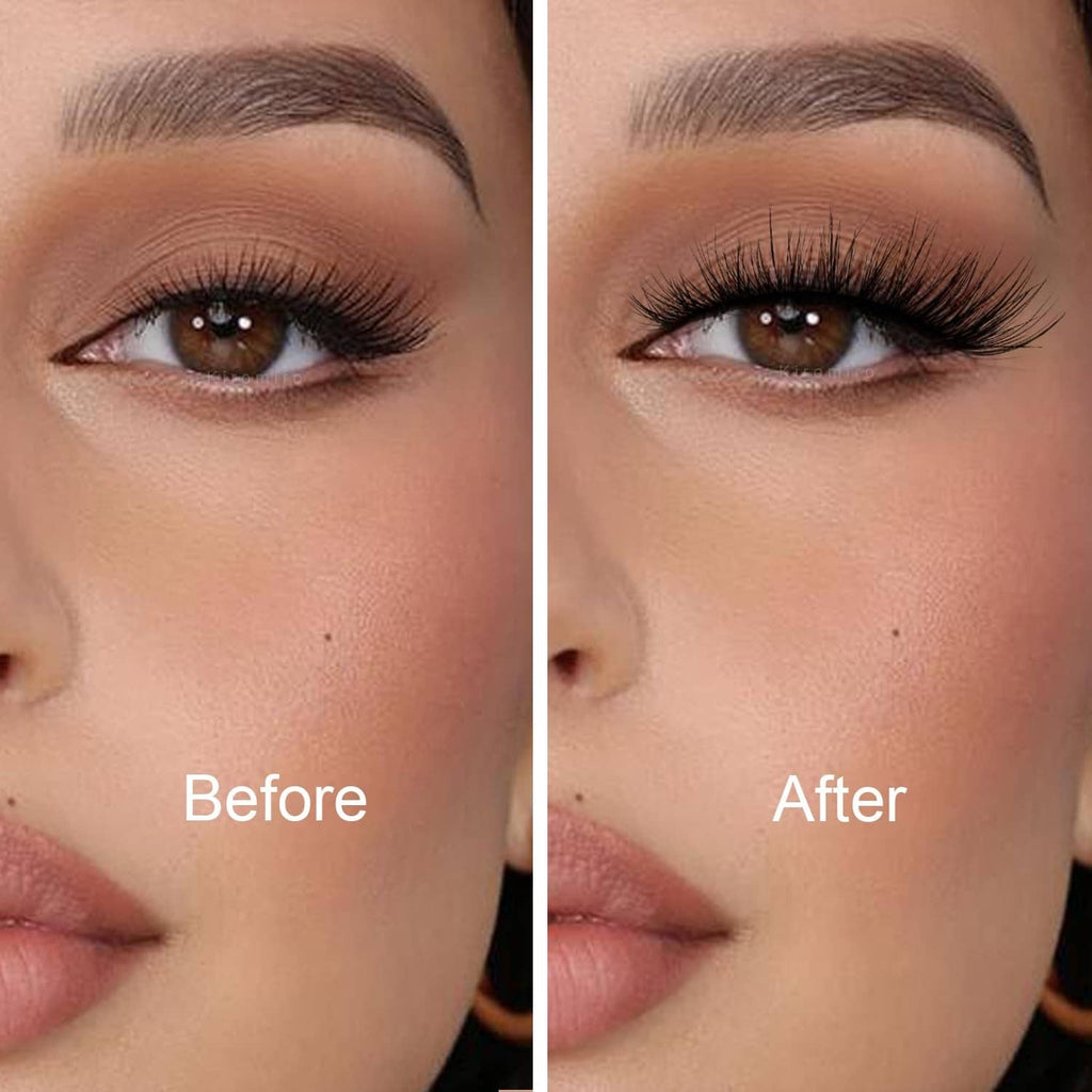 Pair of black false eyelashes with long curled lash effect, worn on eyes