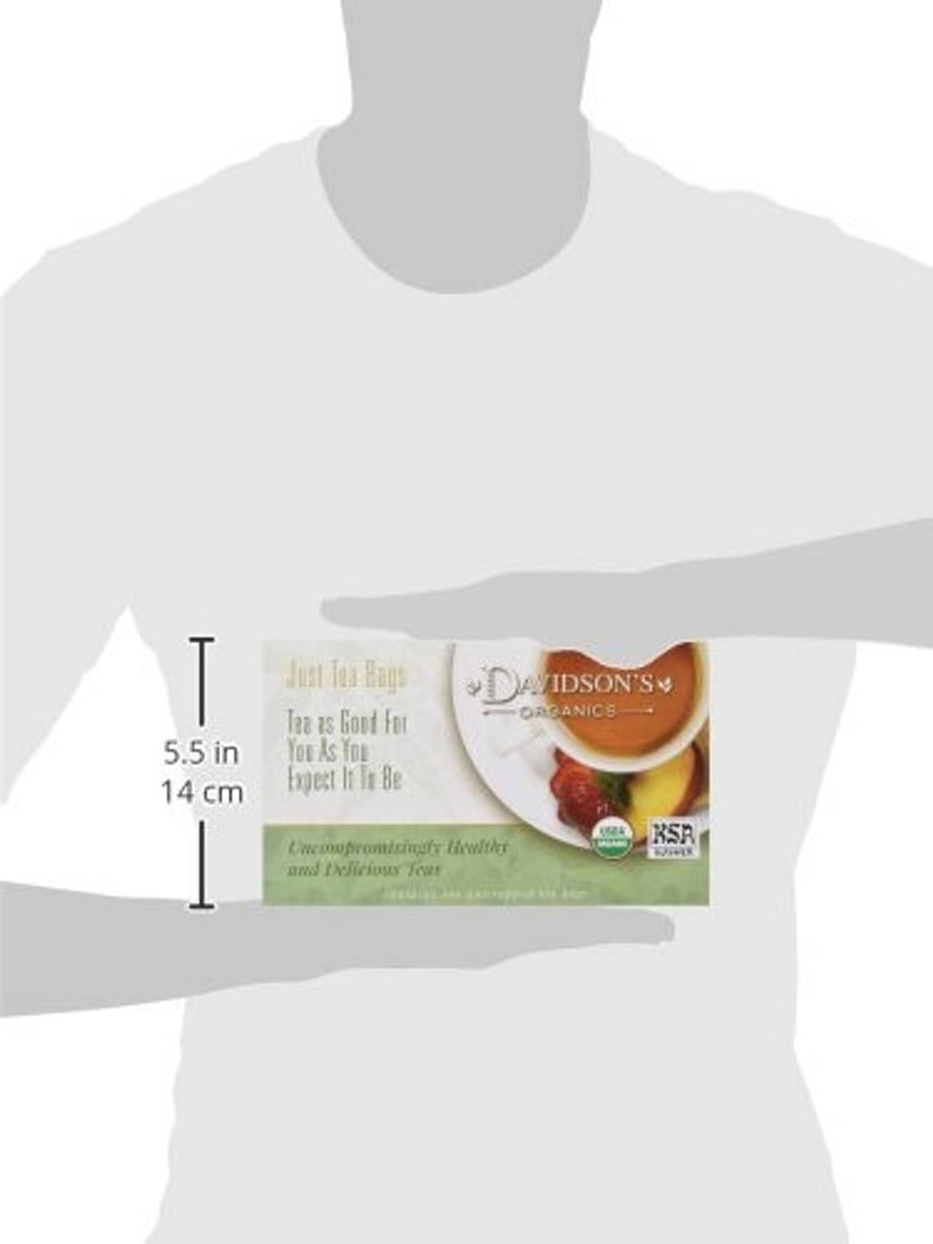 Tea bag box size diagram showing 5.5 in height and 14 in length
