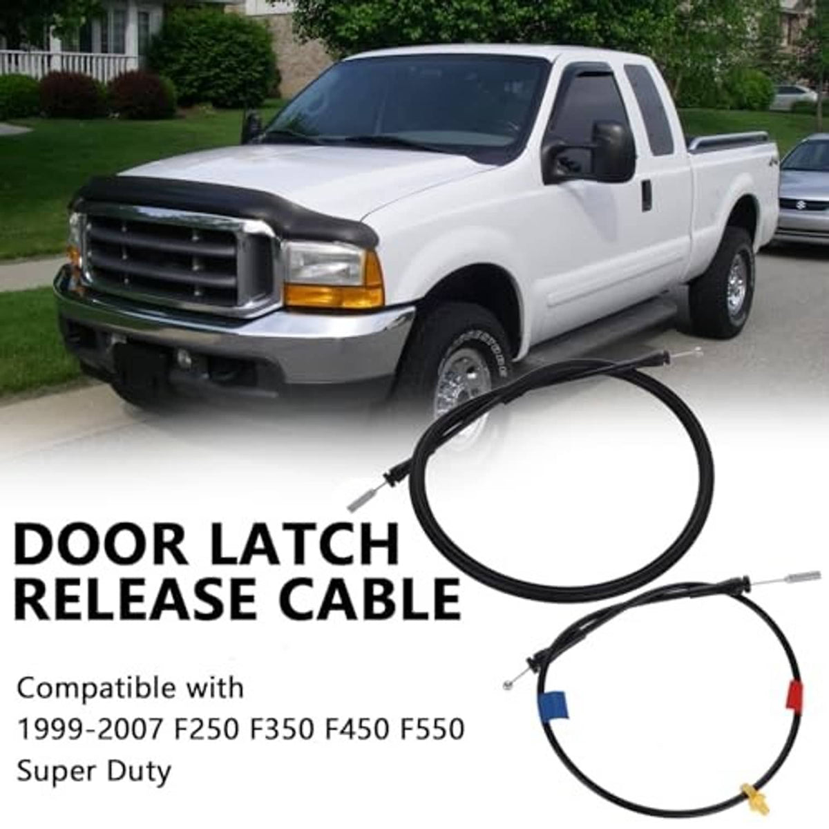 Door latch release cable pair, black with colored connectors and metal release ends