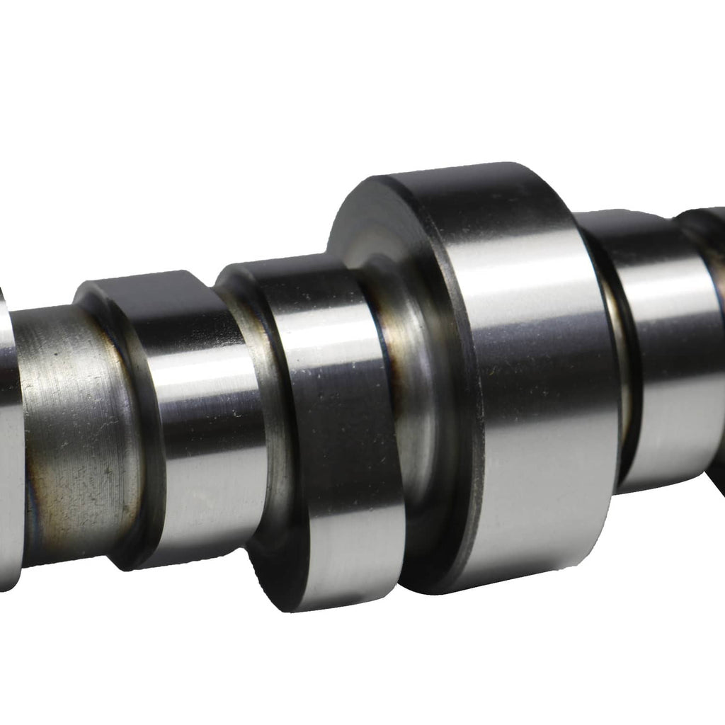 Camshaft midsection detail with alternating dark rings and polished silver lobes