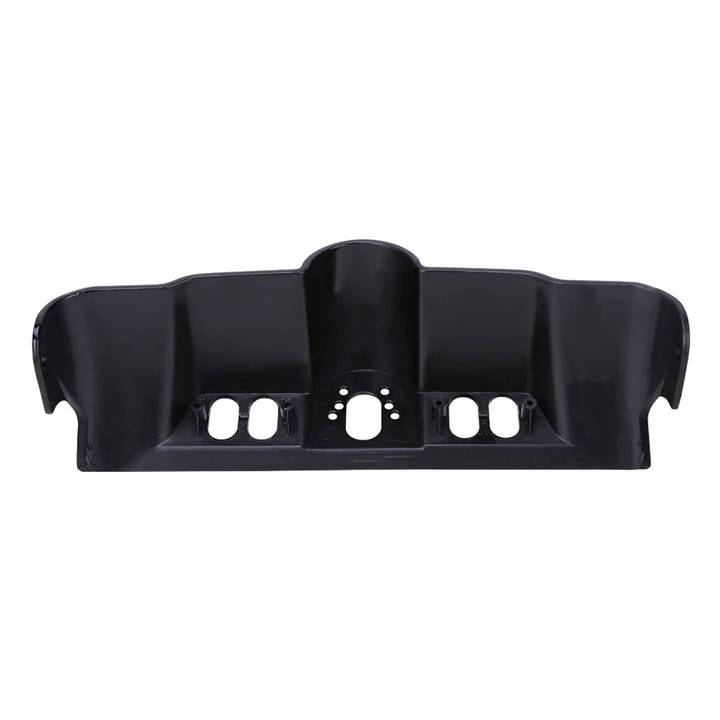 Front view of black inner fairing switch cap kit with center mounting plate opening