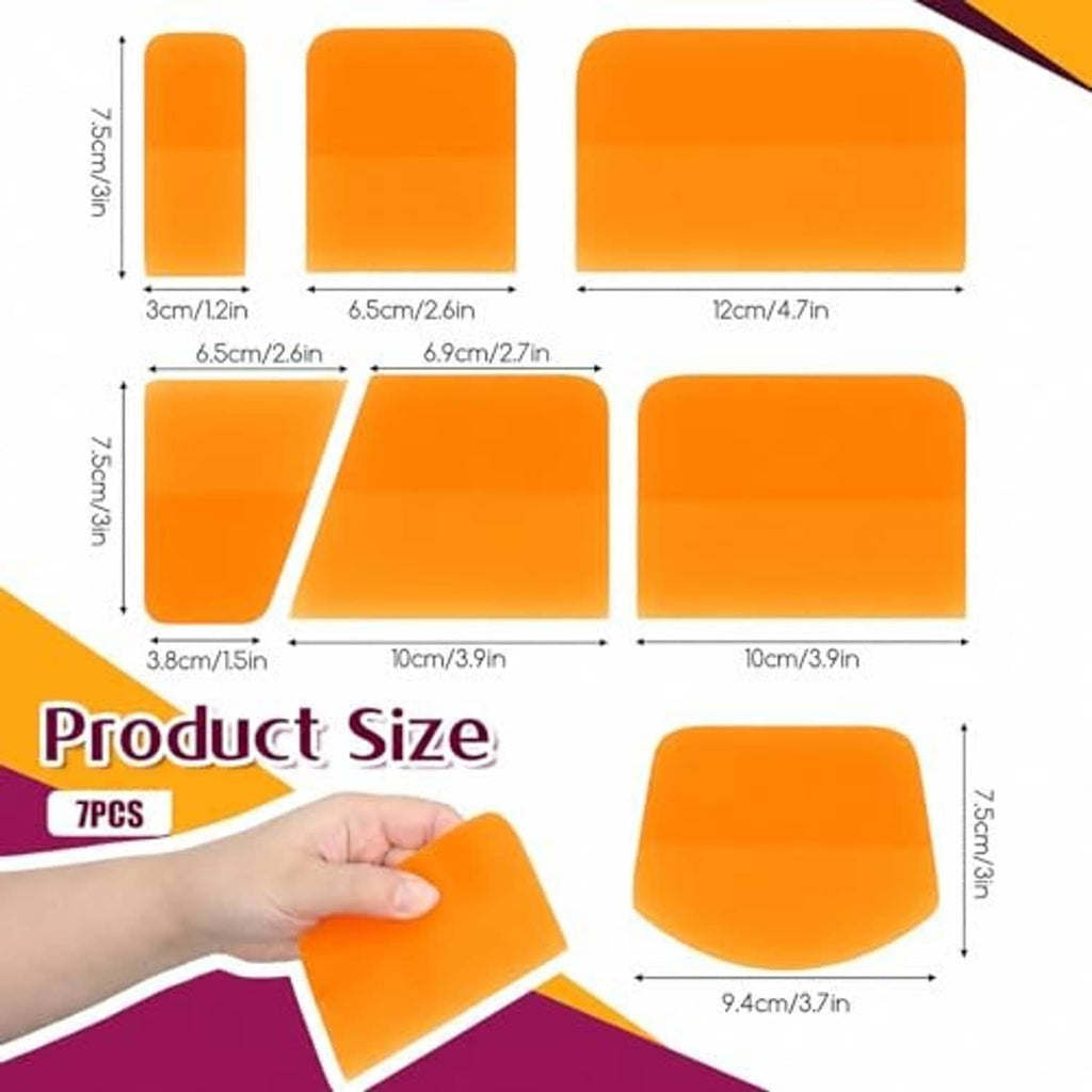 Orange TPU squeegee pads set with size layout and seven shapes