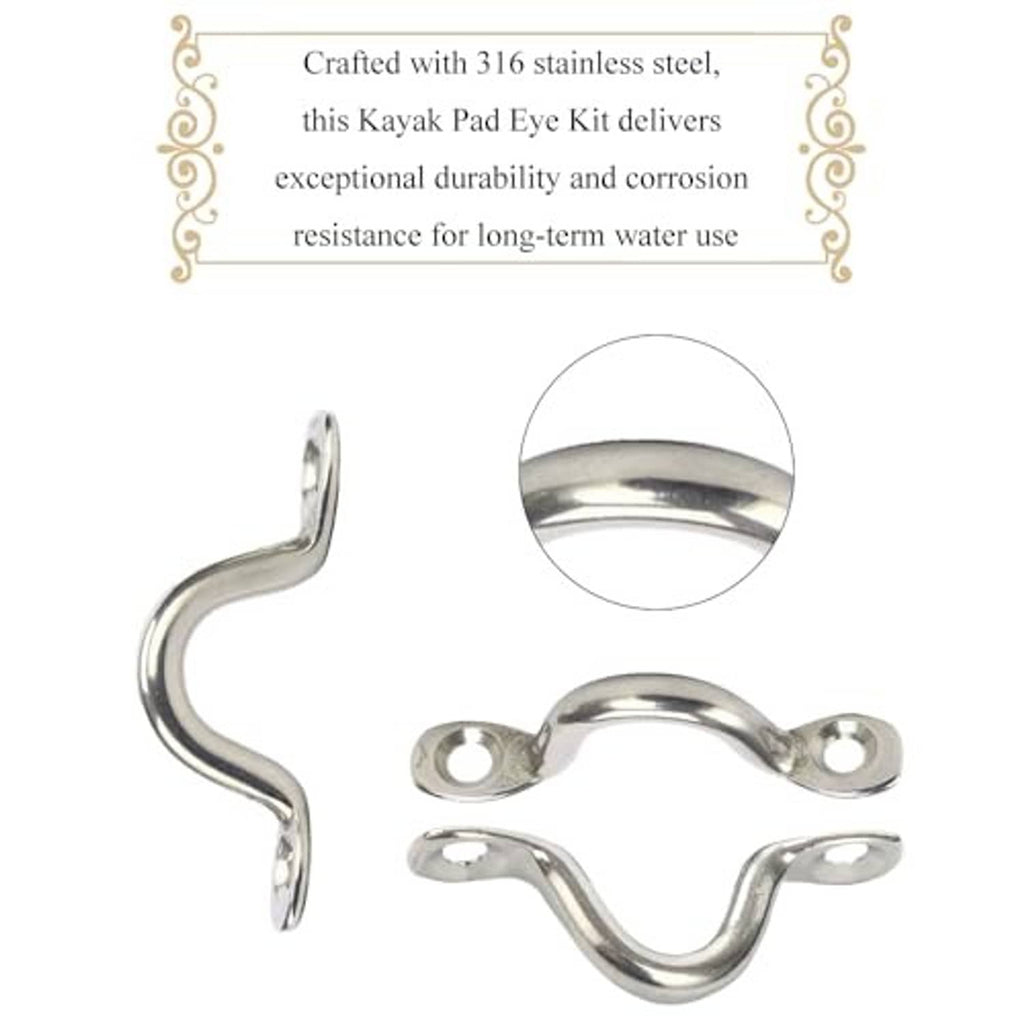 Stainless steel pad eye with loop mount, polished silver finish and close-up inset