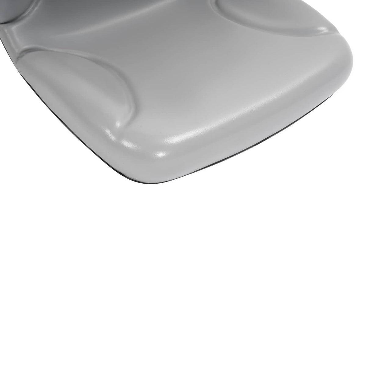 Light gray tractor seat front edge with contoured seat pan