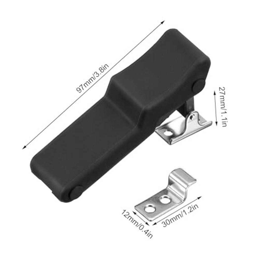 Black rubber latch handle with stainless steel keeper bracket
