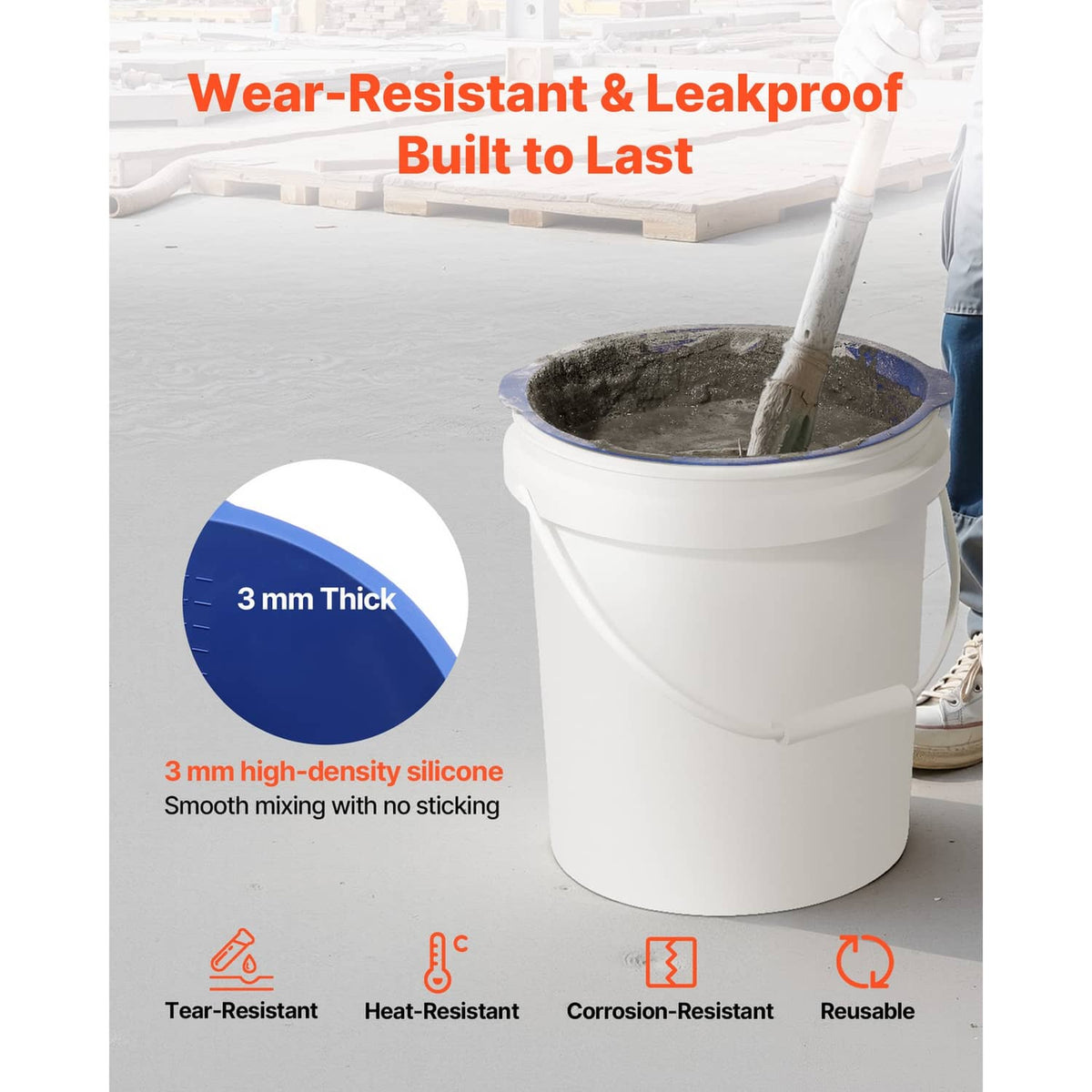 Blue silicone liner with thick, leak-resistant design inside a white bucket