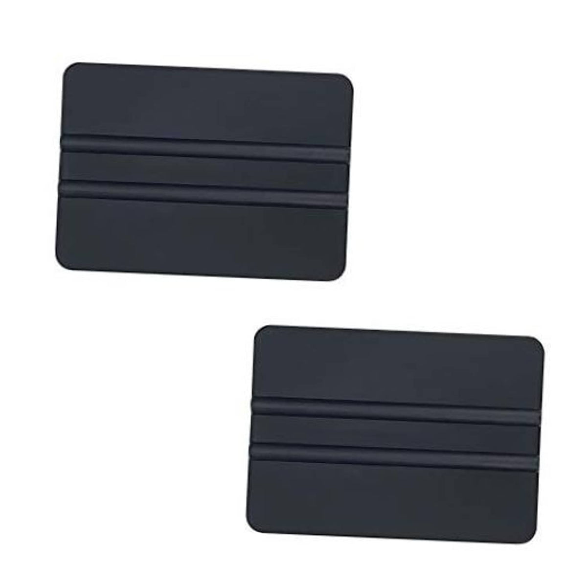 Set of black vinyl squeegees with ribbed plastic edges, rectangular scraper tool.