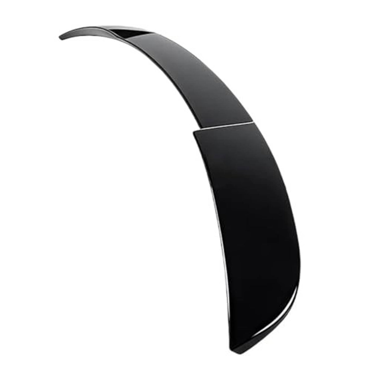Single black curved rear roof spoiler wing, isolated on a white background.