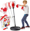 Standing kids punching bag with red-and-white ball and red boxing gloves set