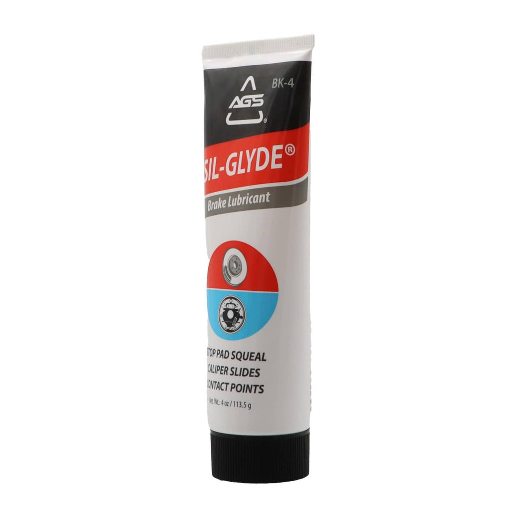 AGS SIL-Glyde brake lubricant tube with red circular graphic and black squeeze tip