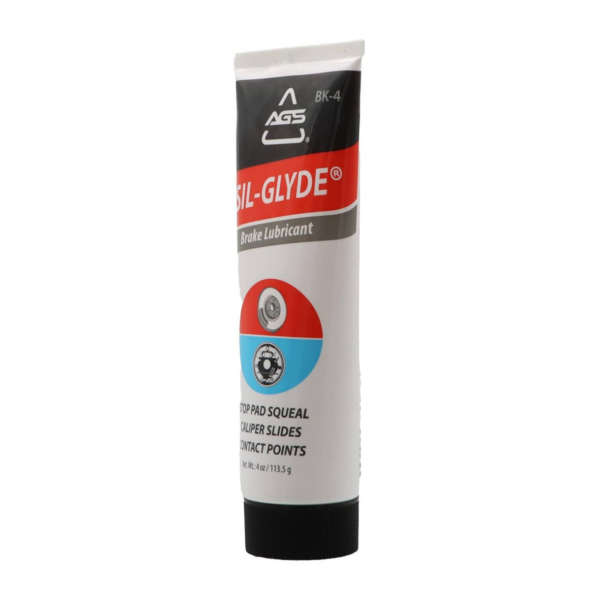 AGS SIL-Glyde brake lubricant tube with red circular graphic and black squeeze tip