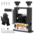 Black manual and drill-powered wire stripper machine with adjustable gauge settings