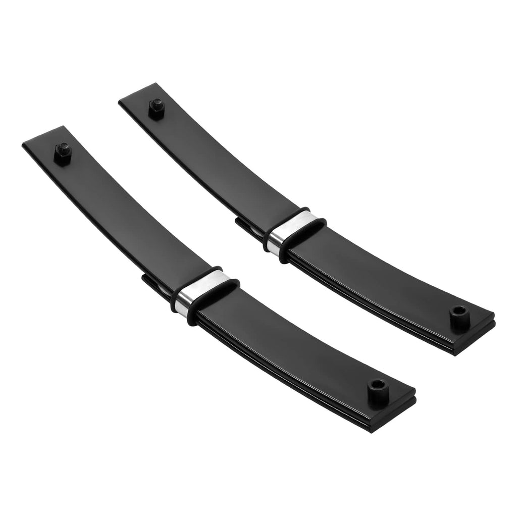 Two black leaf springs with metal center couplers and end mounting bolts