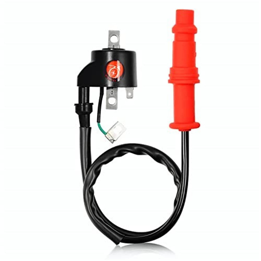 Ignition coil and CDI box kit with ignition module, spark plug, and red boots