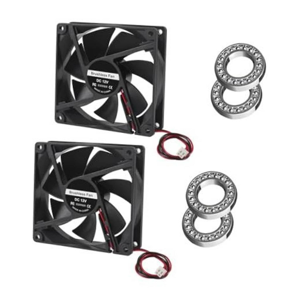 92mm brushless PC fan set with dual ball bearings and red/black 2-pin leads, 2-pack