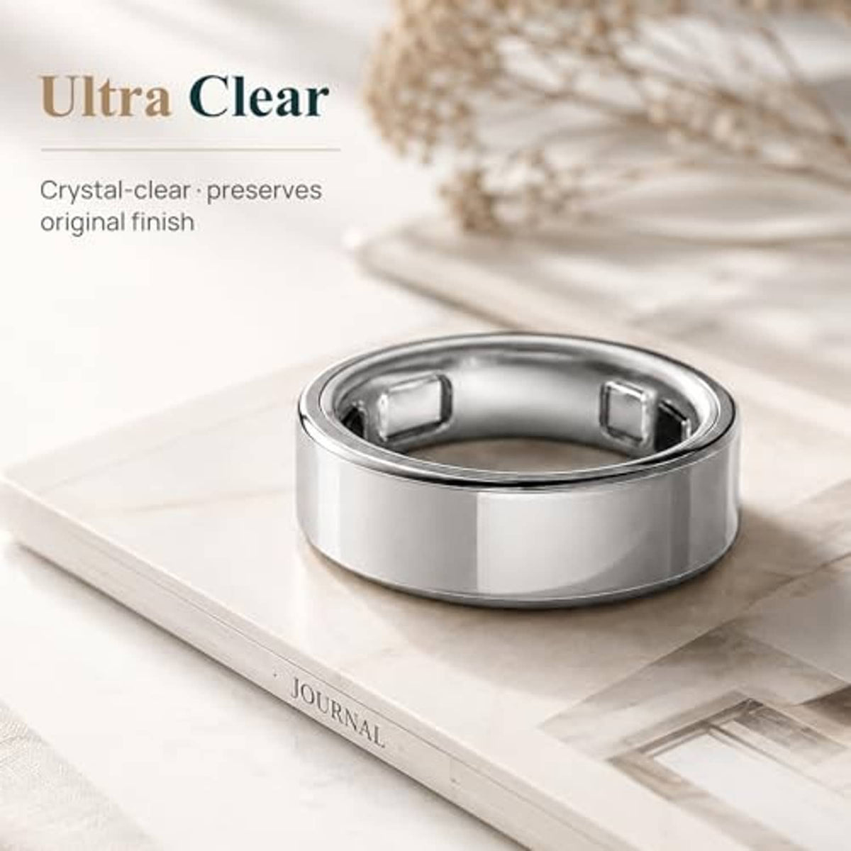 Ultra-clear protective film on ring, preserving the original smooth finish