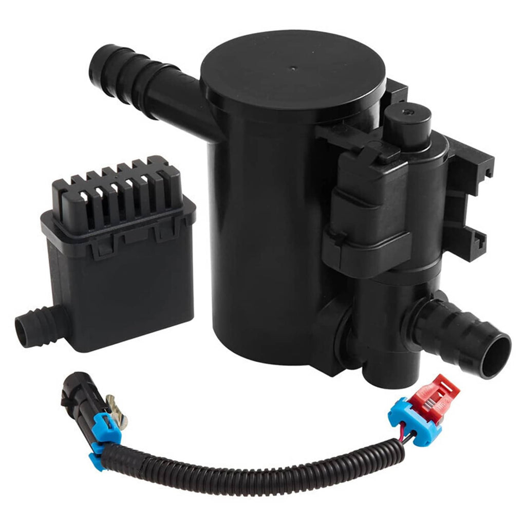Evap canister vent solenoid valve with black canister, side electrical block, and harness