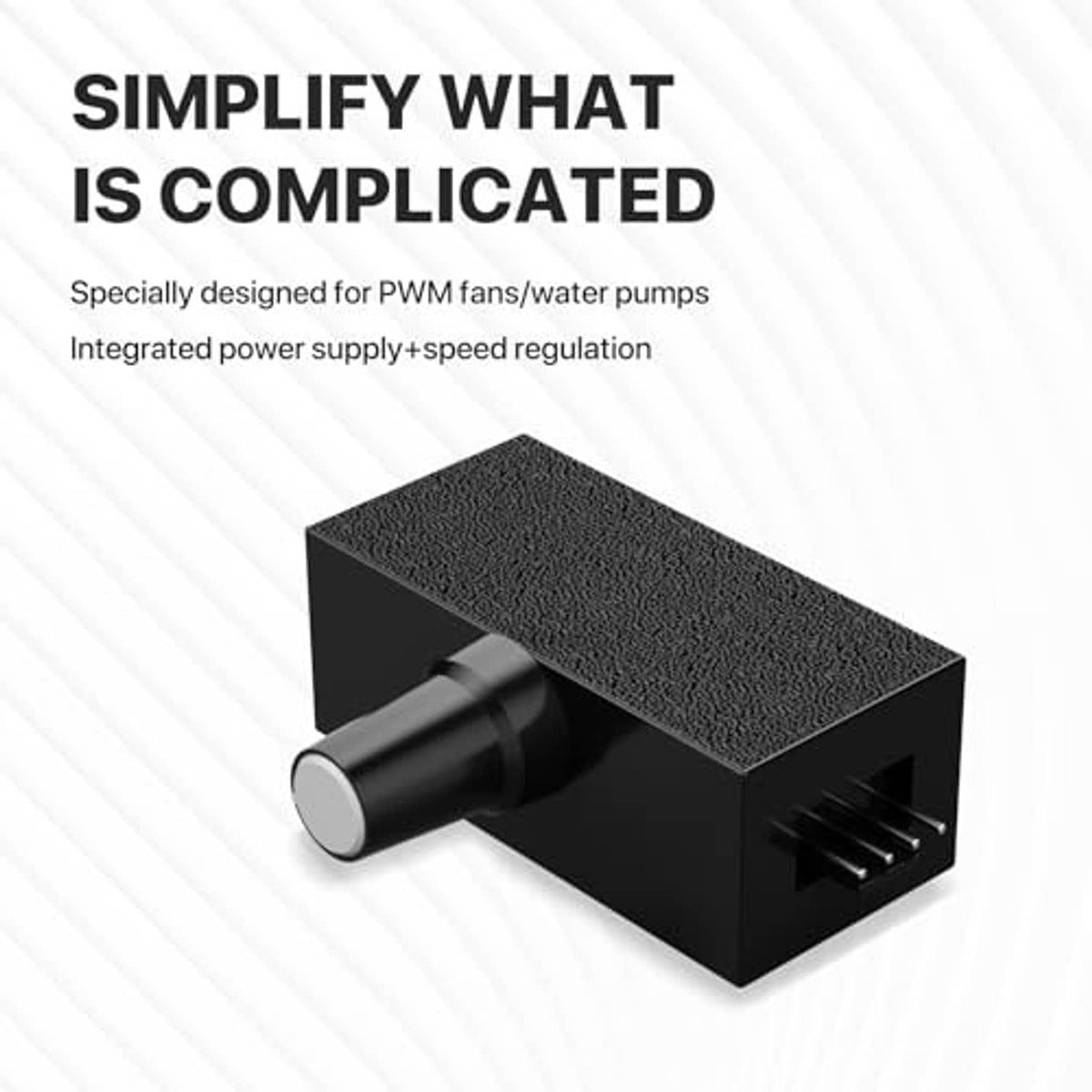 Black PWM fan controller with cylindrical knob and side fan output ports
