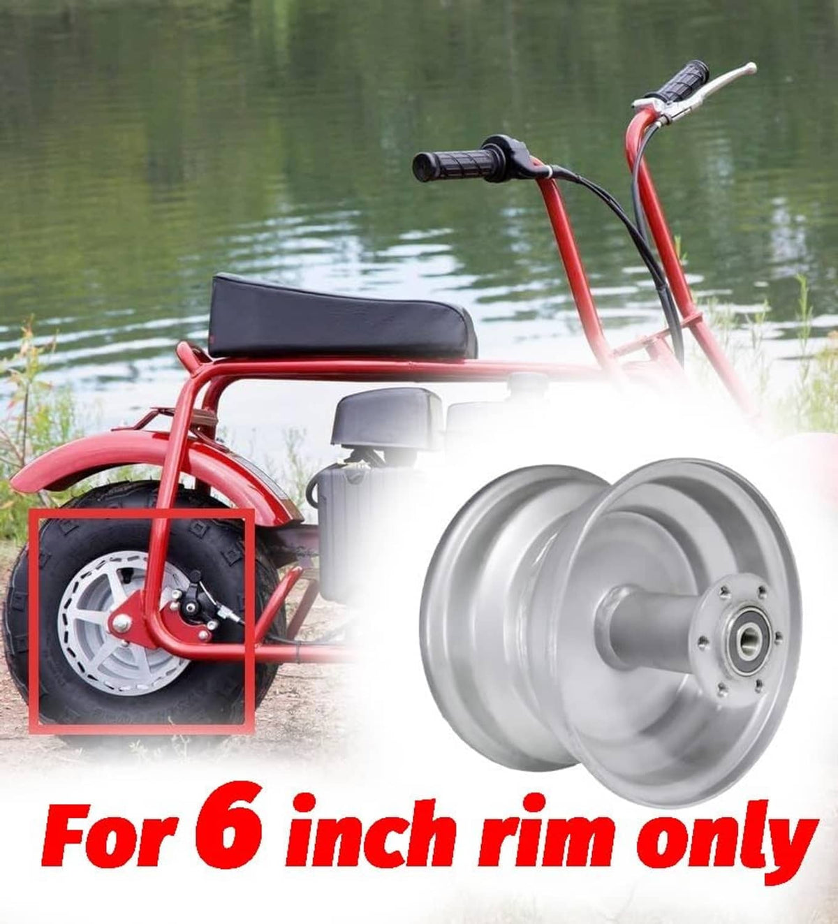 Compatibility graphic: for 6 inch rim only (rear sprocket application)