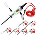 Automotive digital circuit test light with green LED display, red spiral cable and probe