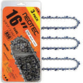 3-pack chainsaw chain set with blue drive links in a blister card package