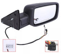 Passenger-side folding side mirror with heated glass and LED turn-signal strip, black housing